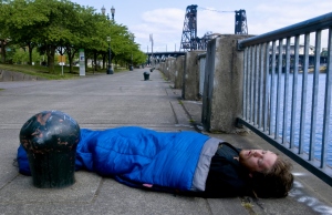 homeless Portland asleep